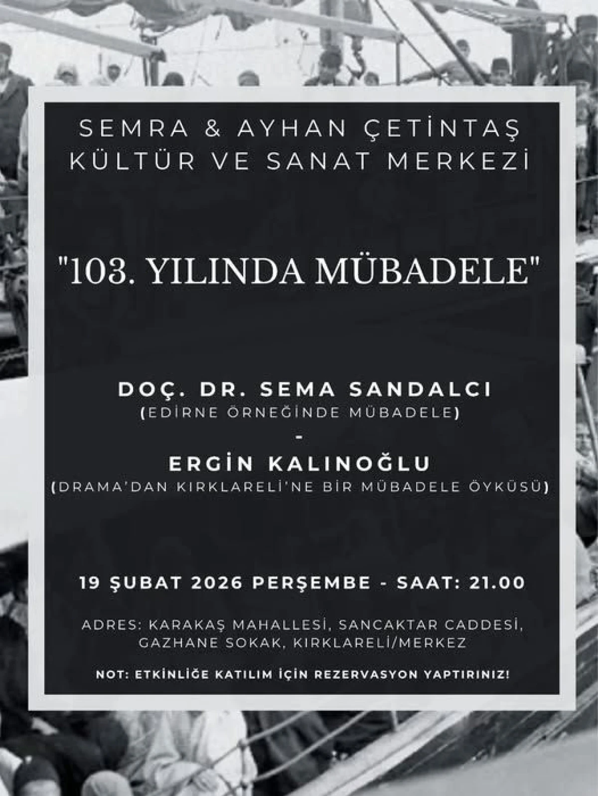 Kırklareli'nde "103. Yılında M&uuml;badele" konulu seminer yapılacak